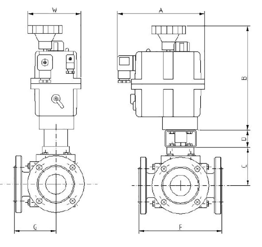 Cấu tạo van bi ba ngã điêu khiển điện lắp bích