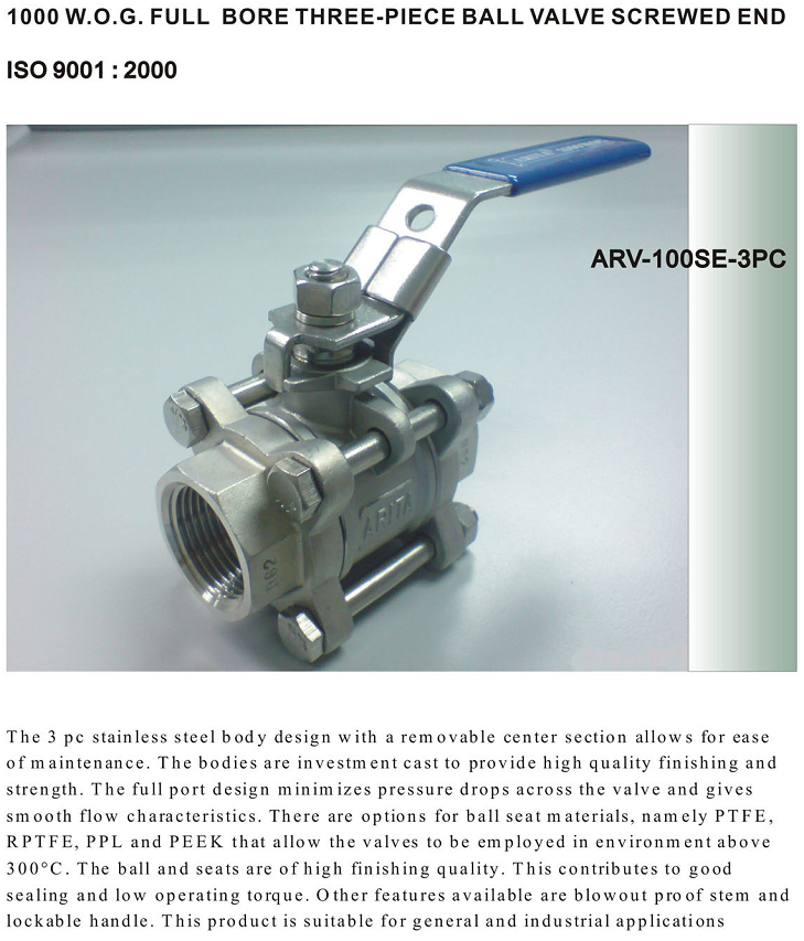 Đặc điểm của van bi inox Arita SS 3PC SE